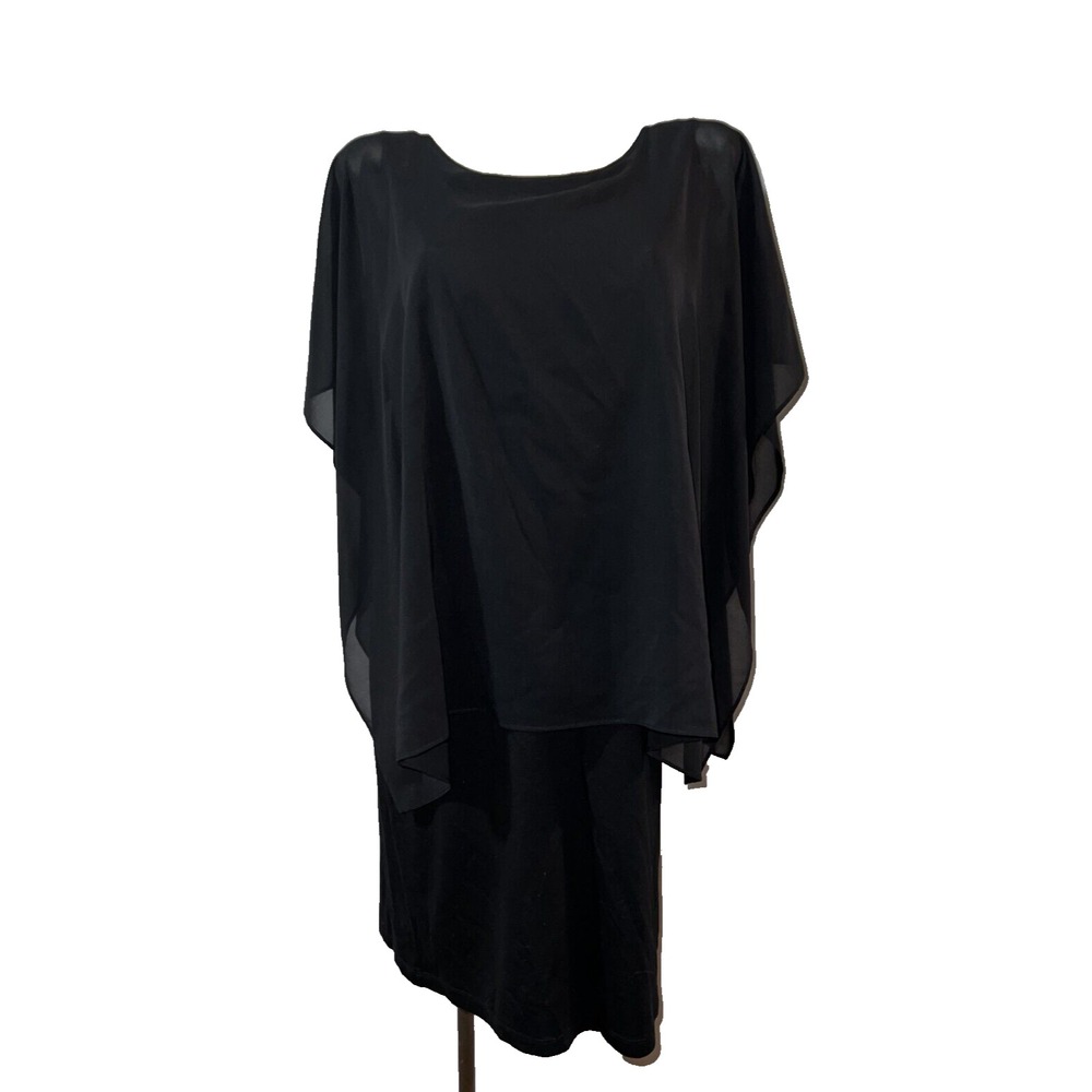 DKNY Womens Black Chiffon Cape Overlay Sheath Dress Small Sleeveless Cocktail
